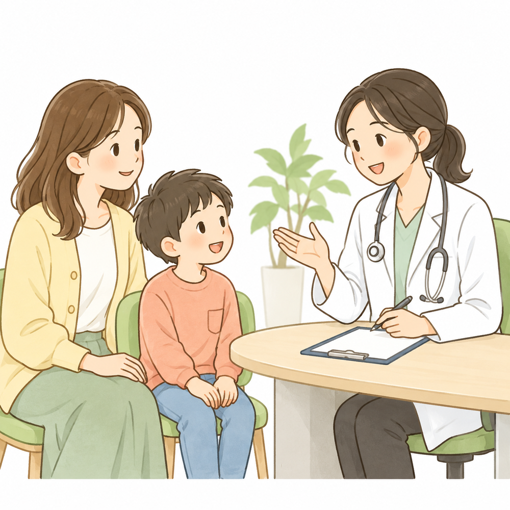医師に相談する親子